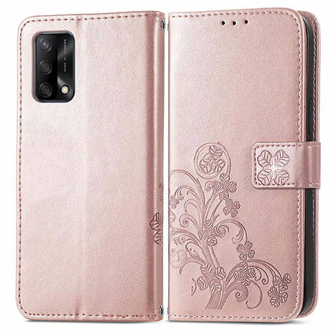 Funda de Cuero Cartera con Soporte Flores Carcasa para Oppo A74 4G Rosa