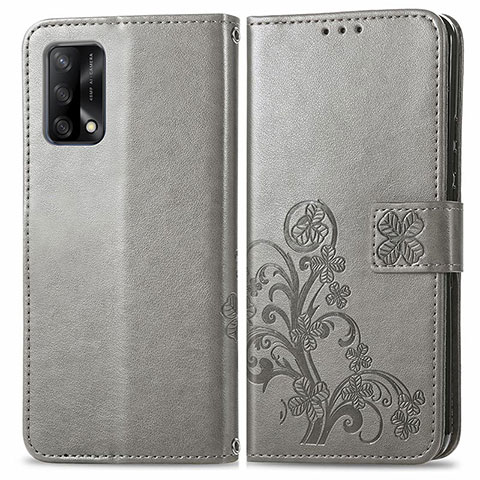 Funda de Cuero Cartera con Soporte Flores Carcasa para Oppo F19 Gris