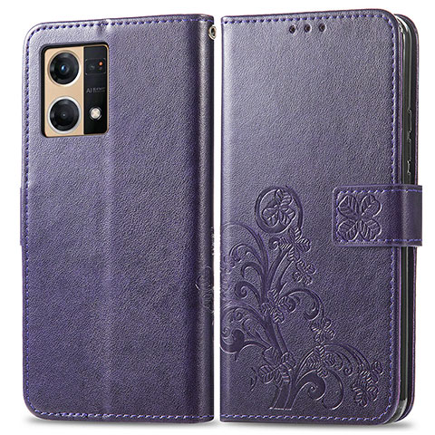 Funda de Cuero Cartera con Soporte Flores Carcasa para Oppo F21s Pro 4G Morado