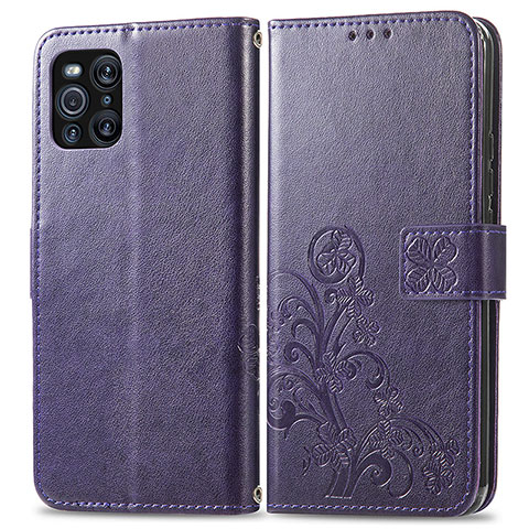 Funda de Cuero Cartera con Soporte Flores Carcasa para Oppo Find X3 5G Morado