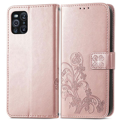 Funda de Cuero Cartera con Soporte Flores Carcasa para Oppo Find X3 5G Rosa