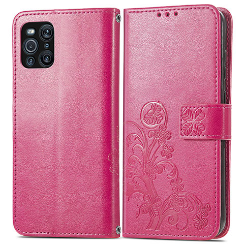 Funda de Cuero Cartera con Soporte Flores Carcasa para Oppo Find X3 Pro 5G Rojo