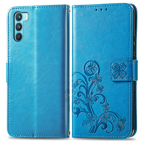 Funda de Cuero Cartera con Soporte Flores Carcasa para Oppo K9 Pro 5G Azul