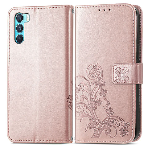 Funda de Cuero Cartera con Soporte Flores Carcasa para Oppo K9 Pro 5G Rosa