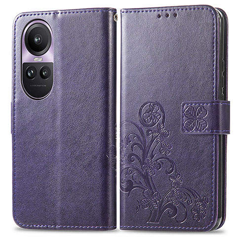 Funda de Cuero Cartera con Soporte Flores Carcasa para Oppo Reno10 5G Morado