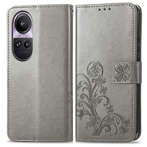 Funda de Cuero Cartera con Soporte Flores Carcasa para Oppo Reno10 Pro 5G Gris