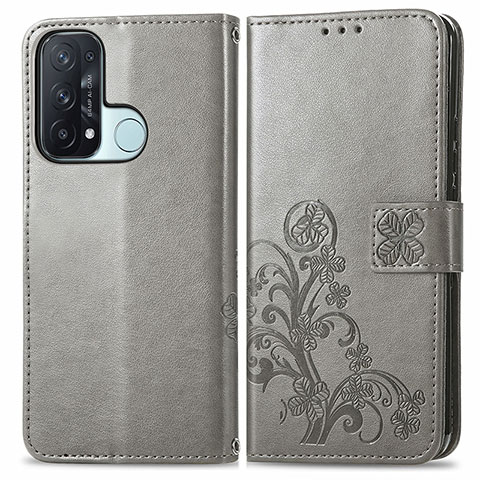 Funda de Cuero Cartera con Soporte Flores Carcasa para Oppo Reno5 A Gris