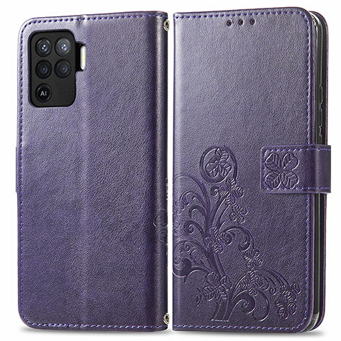 Funda de Cuero Cartera con Soporte Flores Carcasa para Oppo Reno5 Lite Morado