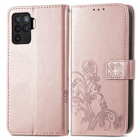 Funda de Cuero Cartera con Soporte Flores Carcasa para Oppo Reno5 Lite Rosa