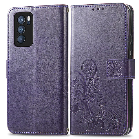 Funda de Cuero Cartera con Soporte Flores Carcasa para Oppo Reno6 Pro 5G India Morado