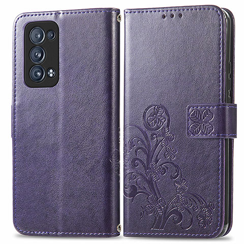 Funda de Cuero Cartera con Soporte Flores Carcasa para Oppo Reno6 Pro+ Plus 5G Morado