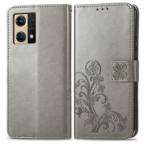 Funda de Cuero Cartera con Soporte Flores Carcasa para Oppo Reno8 4G Gris