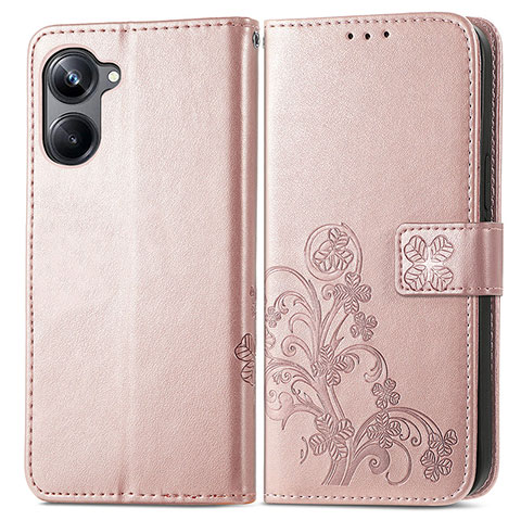 Funda de Cuero Cartera con Soporte Flores Carcasa para Realme 10 Pro 5G Oro Rosa