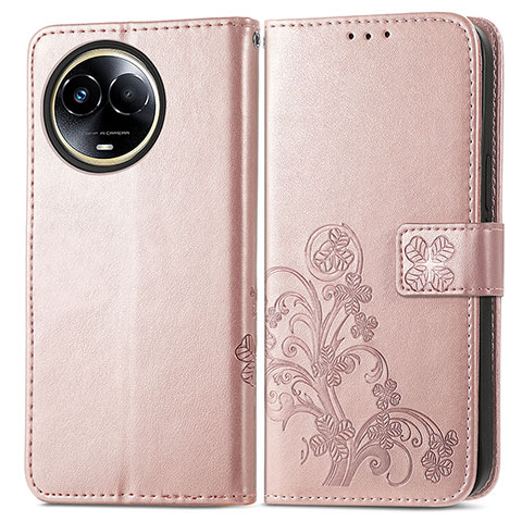 Funda de Cuero Cartera con Soporte Flores Carcasa para Realme 11 5G Oro Rosa