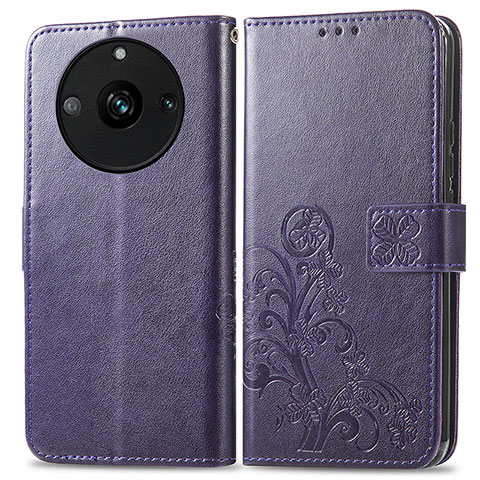 Funda de Cuero Cartera con Soporte Flores Carcasa para Realme 11 Pro+ Plus 5G Morado