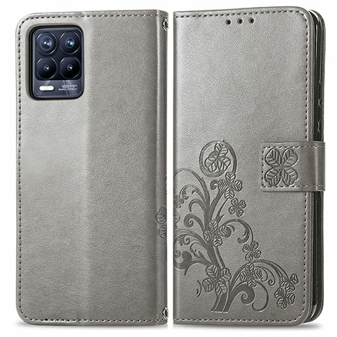 Funda de Cuero Cartera con Soporte Flores Carcasa para Realme 8 4G Gris