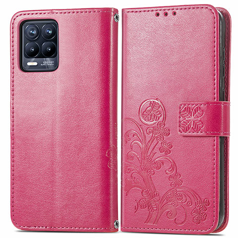 Funda de Cuero Cartera con Soporte Flores Carcasa para Realme 8 Pro Rosa Roja