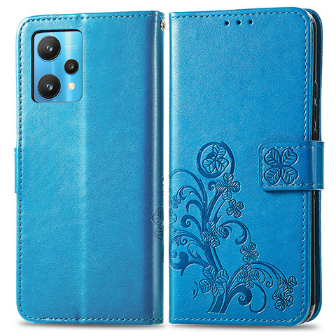 Funda de Cuero Cartera con Soporte Flores Carcasa para Realme 9 4G Azul