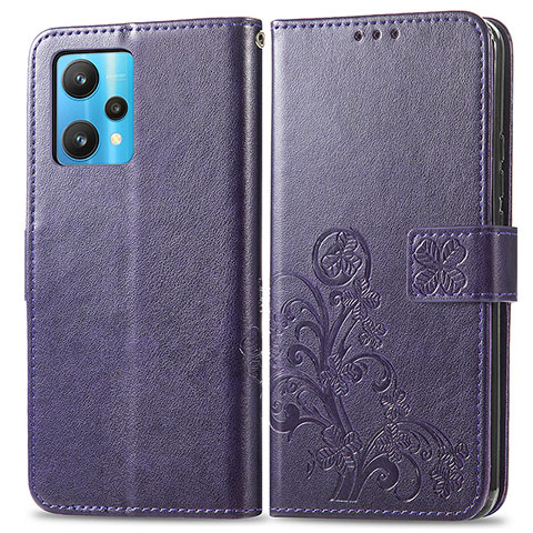 Funda de Cuero Cartera con Soporte Flores Carcasa para Realme 9 4G Morado