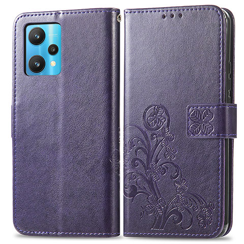 Funda de Cuero Cartera con Soporte Flores Carcasa para Realme 9 5G Morado