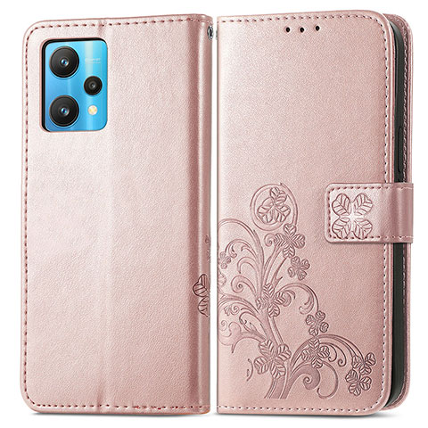 Funda de Cuero Cartera con Soporte Flores Carcasa para Realme 9 Pro+ Plus 5G Oro Rosa