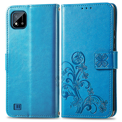 Funda de Cuero Cartera con Soporte Flores Carcasa para Realme C11 (2021) Azul