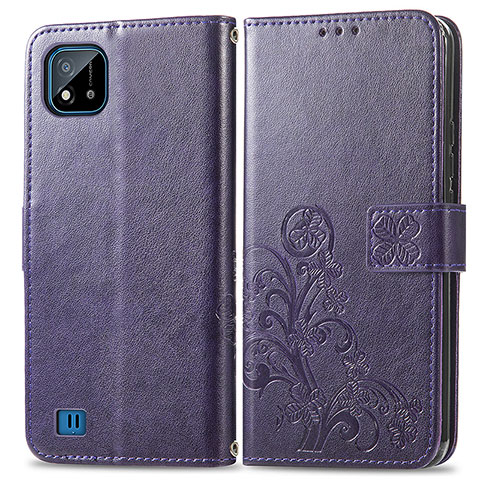 Funda de Cuero Cartera con Soporte Flores Carcasa para Realme C11 (2021) Morado