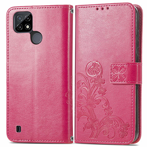 Funda de Cuero Cartera con Soporte Flores Carcasa para Realme C25Y Rosa Roja