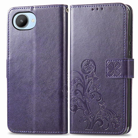 Funda de Cuero Cartera con Soporte Flores Carcasa para Realme C30 Morado