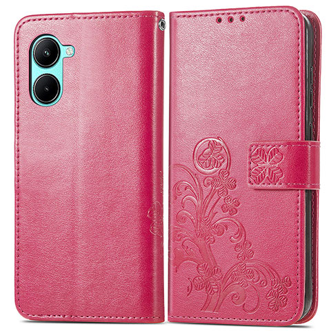 Funda de Cuero Cartera con Soporte Flores Carcasa para Realme C33 (2023) Rosa Roja