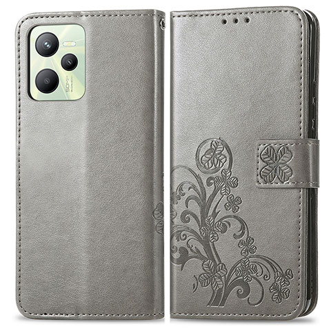 Funda de Cuero Cartera con Soporte Flores Carcasa para Realme C35 Gris