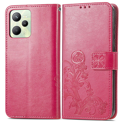 Funda de Cuero Cartera con Soporte Flores Carcasa para Realme C35 Rosa Roja