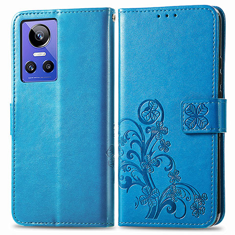 Funda de Cuero Cartera con Soporte Flores Carcasa para Realme GT Neo3 5G Azul