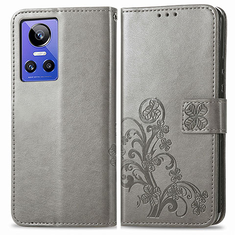 Funda de Cuero Cartera con Soporte Flores Carcasa para Realme GT Neo3 5G Gris