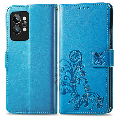 Funda de Cuero Cartera con Soporte Flores Carcasa para Realme GT2 Pro 5G Azul