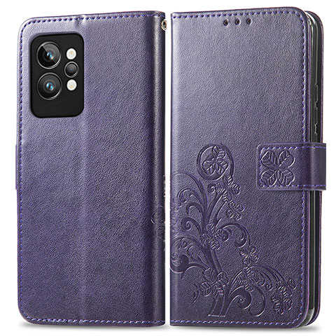 Funda de Cuero Cartera con Soporte Flores Carcasa para Realme GT2 Pro 5G Morado