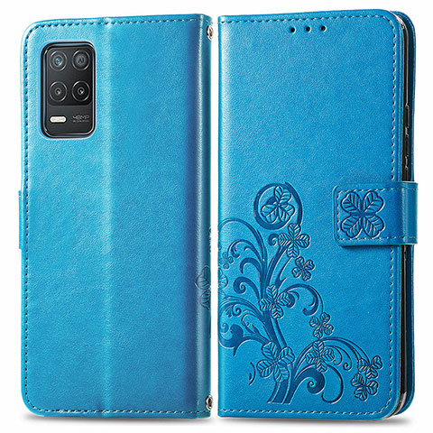 Funda de Cuero Cartera con Soporte Flores Carcasa para Realme Narzo 30 5G Azul