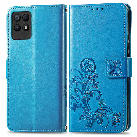 Funda de Cuero Cartera con Soporte Flores Carcasa para Realme Narzo 50 4G Azul