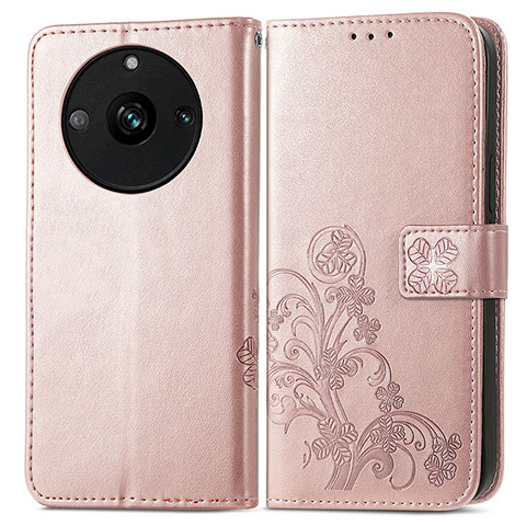 Funda de Cuero Cartera con Soporte Flores Carcasa para Realme Narzo 60 5G Oro Rosa