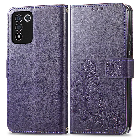 Funda de Cuero Cartera con Soporte Flores Carcasa para Realme Q3s 5G Morado