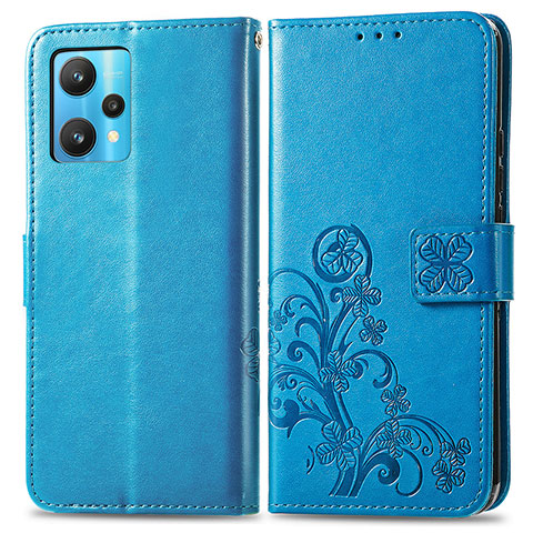 Funda de Cuero Cartera con Soporte Flores Carcasa para Realme Q5 5G Azul