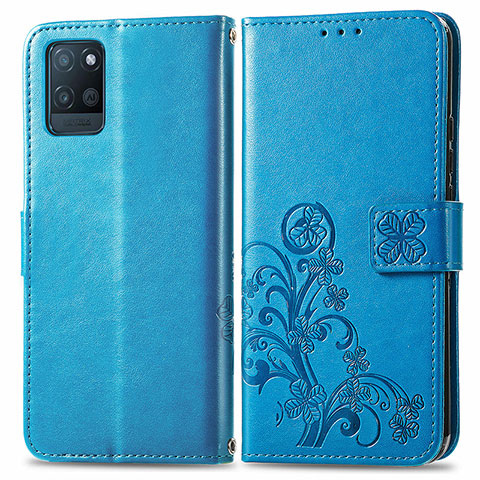 Funda de Cuero Cartera con Soporte Flores Carcasa para Realme V11 5G Azul