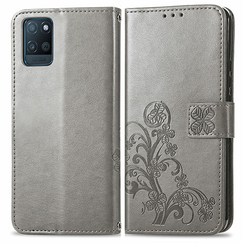 Funda de Cuero Cartera con Soporte Flores Carcasa para Realme V11 5G Gris