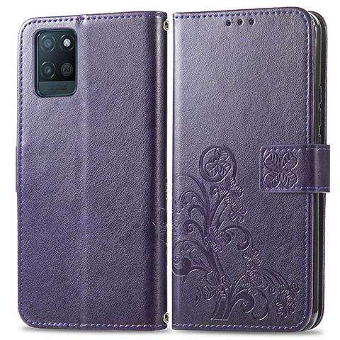 Funda de Cuero Cartera con Soporte Flores Carcasa para Realme V11s 5G Morado