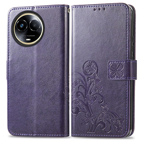 Funda de Cuero Cartera con Soporte Flores Carcasa para Realme V50 5G Morado