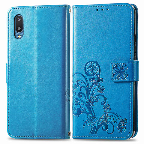 Funda de Cuero Cartera con Soporte Flores Carcasa para Samsung Galaxy A02 Azul