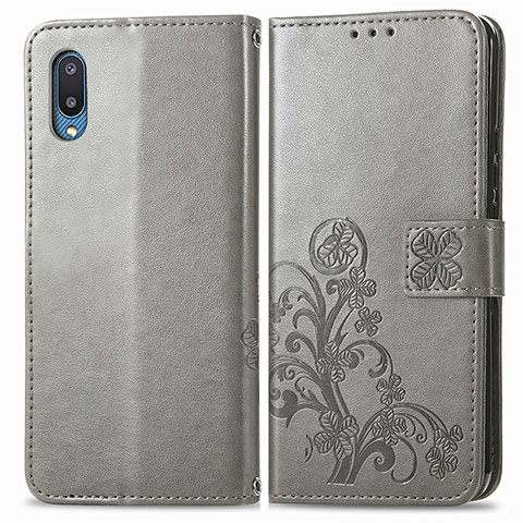 Funda de Cuero Cartera con Soporte Flores Carcasa para Samsung Galaxy A02 Gris