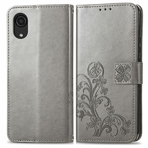 Funda de Cuero Cartera con Soporte Flores Carcasa para Samsung Galaxy A03 Core Gris