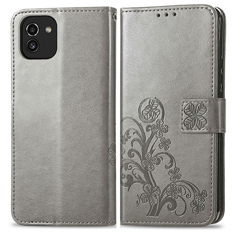 Funda de Cuero Cartera con Soporte Flores Carcasa para Samsung Galaxy A03 Gris