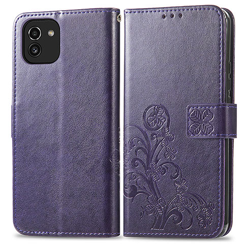 Funda de Cuero Cartera con Soporte Flores Carcasa para Samsung Galaxy A03 Morado